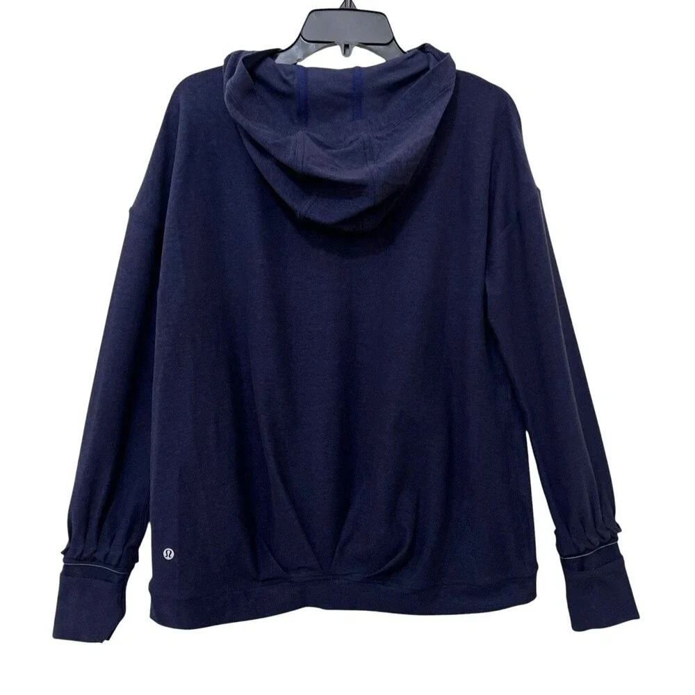 LULULEMON Heathered Hero Blue Extra Mile Pullover Hoodie Ruffle Cuff Running 6